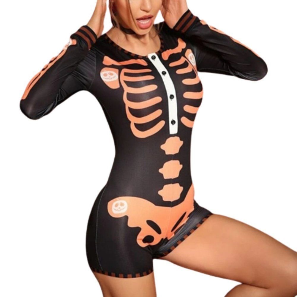 Skeleton Halloween Costumes Black Orange Sz Medium